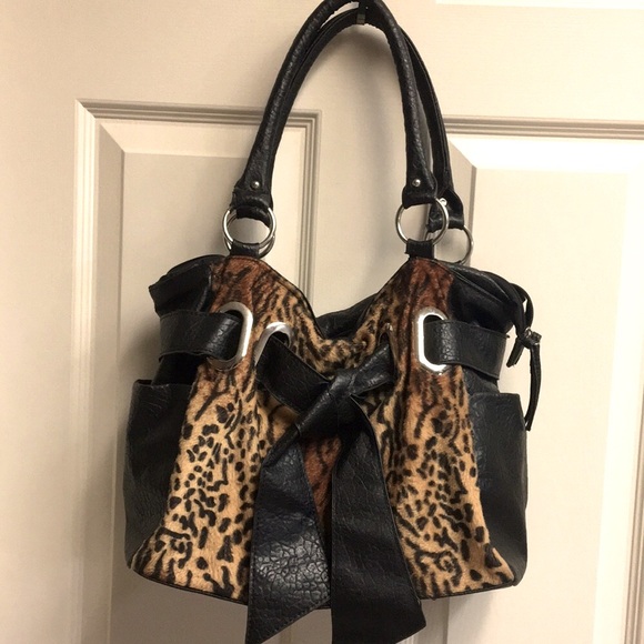 Faux Fur Animal Print Satchel/Hobo Purse - Picture 12 of 13